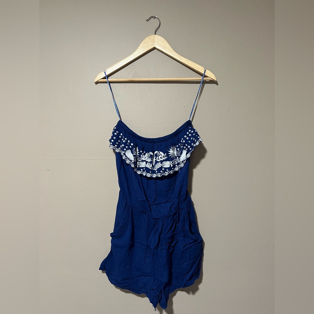 Navy Embroidered Jumpsuit
